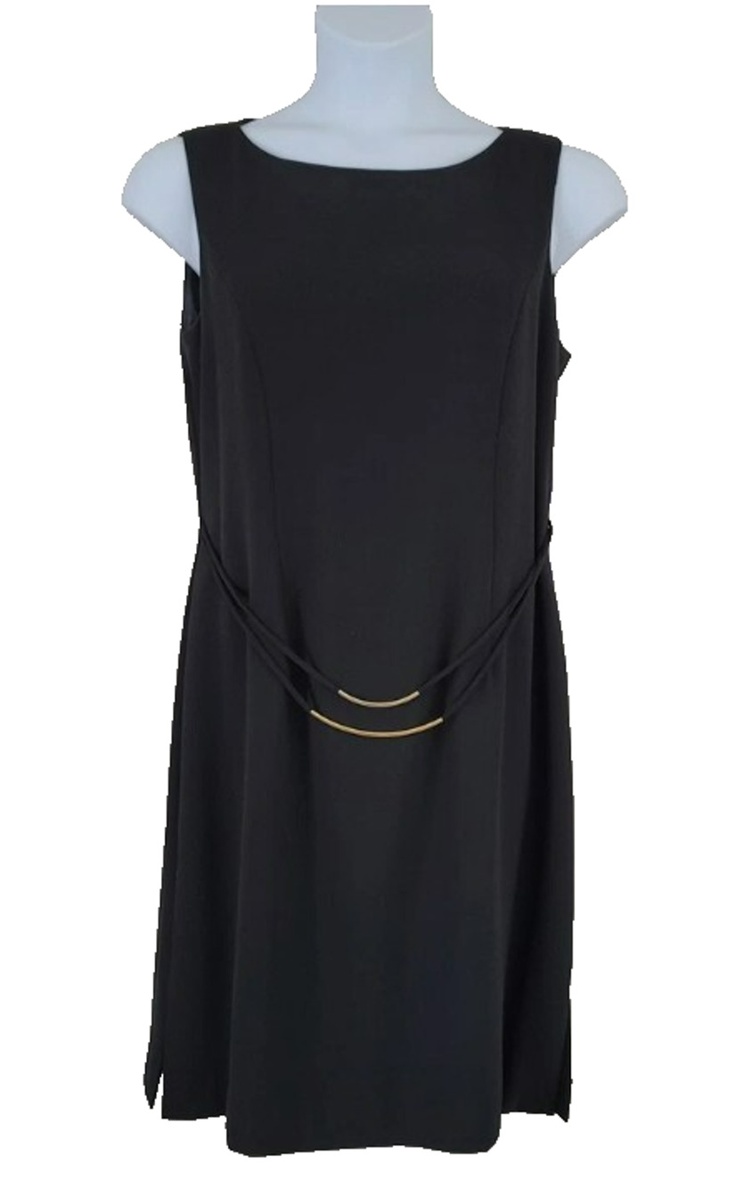 Vintage DAVID WARREN New York Size 8 Little Black Dress Sheath Belted Office
